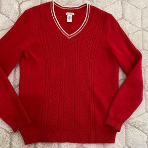 Izod Women's Red Cable knit V Neck Sweater Size Small